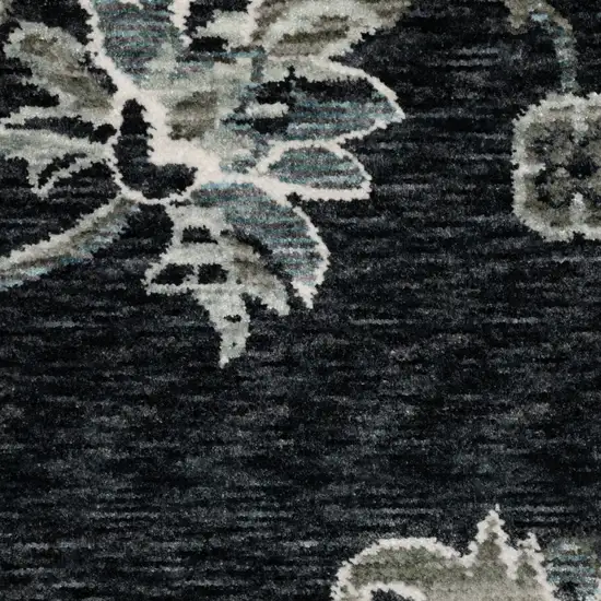 Blue Black And Ivory Floral Area Rug With Fringe Photo 5