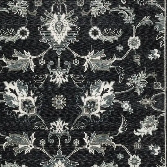 Blue Black And Ivory Floral Area Rug With Fringe Photo 9