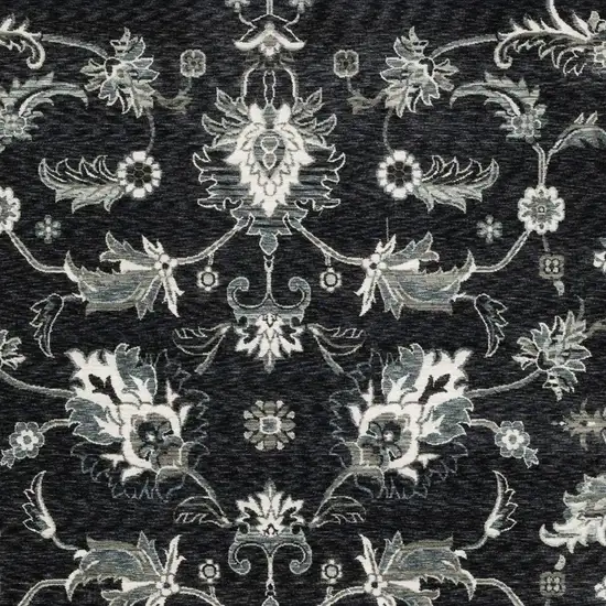 Blue Black And Ivory Floral Area Rug With Fringe Photo 9