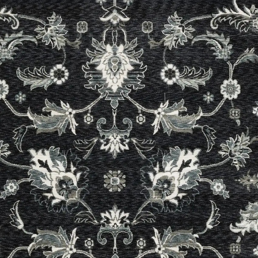 Blue Black And Ivory Floral Area Rug With Fringe Photo 9