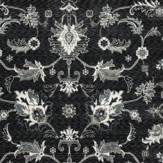 Blue Black And Ivory Floral Area Rug With Fringe Photo 9