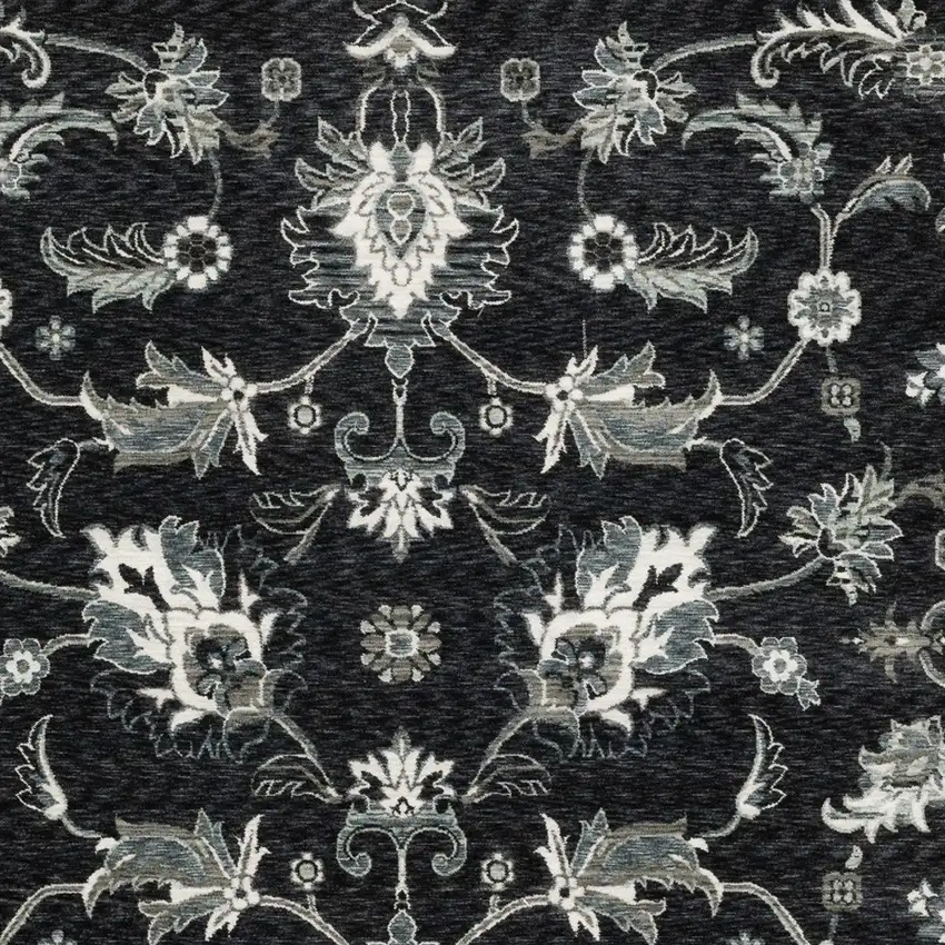 Blue Black And Ivory Floral Area Rug With Fringe Photo 9