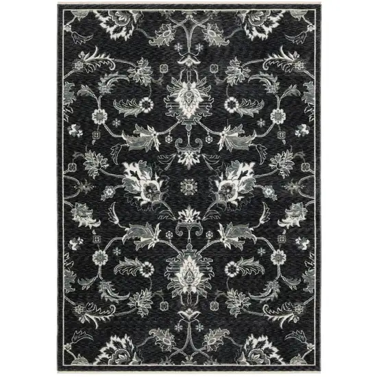 Blue Black And Ivory Floral Area Rug With Fringe Photo 2