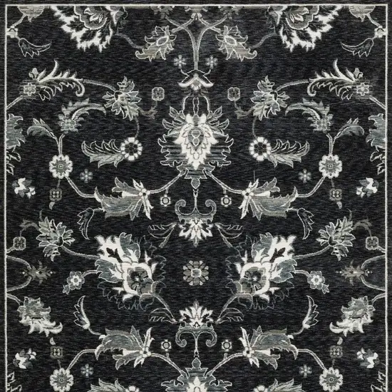 Blue Black And Ivory Floral Area Rug With Fringe Photo 2