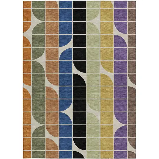 Blue Black Purple And Orange Geometric Washable Indoor Outdoor Area Rug Photo 3