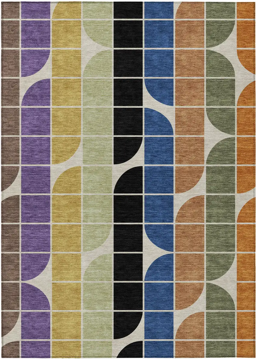 Blue Black Purple And Orange Geometric Washable Indoor Outdoor Area Rug Photo 1