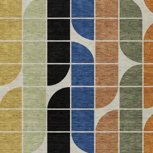 Photo of Blue Black Purple And Orange Geometric Washable Indoor Outdoor Area Rug