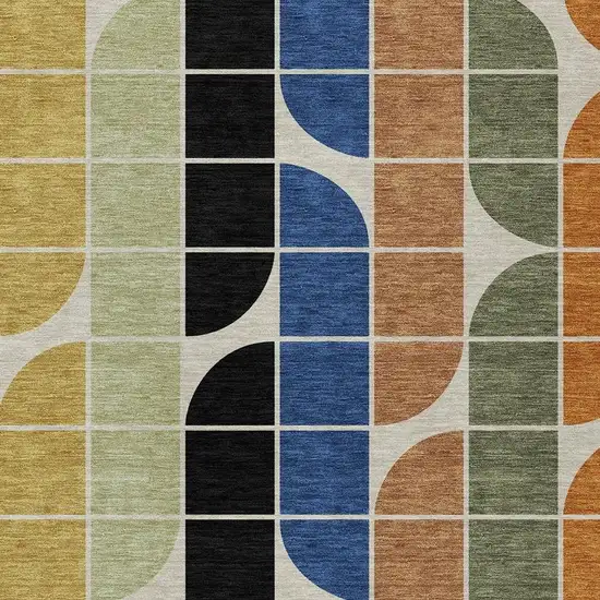 Blue Black Purple And Orange Geometric Washable Indoor Outdoor Area Rug Photo 2