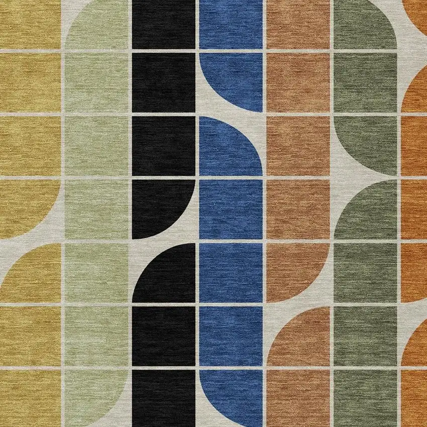 Blue Black Purple And Orange Geometric Washable Indoor Outdoor Area Rug Photo 2