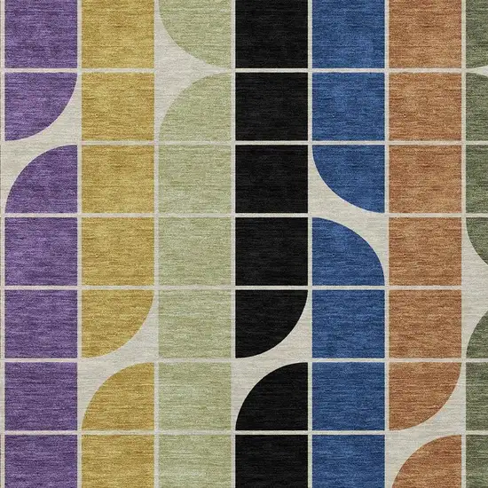 Blue Black Purple And Orange Geometric Washable Indoor Outdoor Area Rug Photo 2