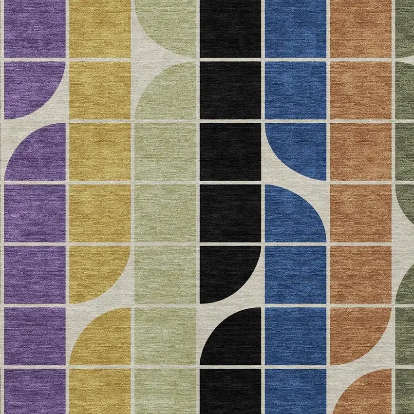 Blue Black Purple And Orange Geometric Washable Indoor Outdoor Area Rug Photo 2