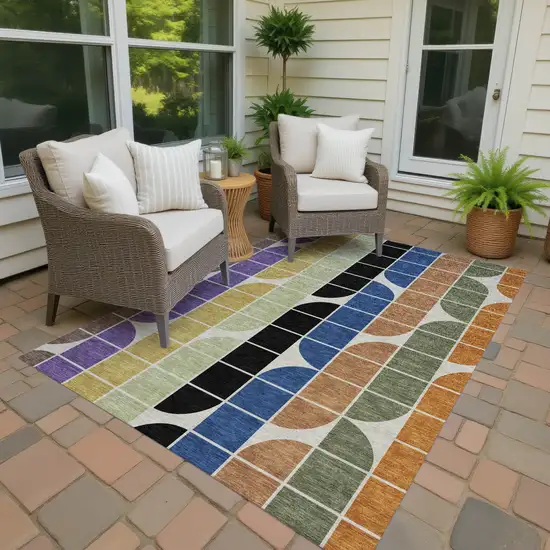 Blue Black Purple And Orange Geometric Washable Indoor Outdoor Area Rug Photo 4