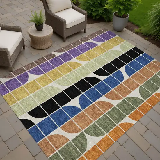 Blue Black Purple And Orange Geometric Washable Indoor Outdoor Area Rug Photo 7