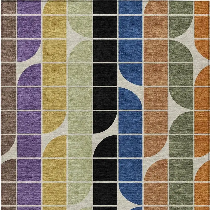 Blue Black Purple And Orange Geometric Washable Indoor Outdoor Area Rug Photo 3