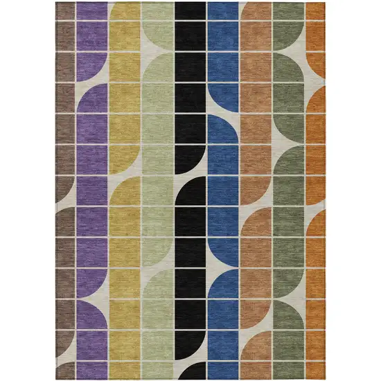 Blue Black Purple And Orange Geometric Washable Indoor Outdoor Area Rug Photo 1