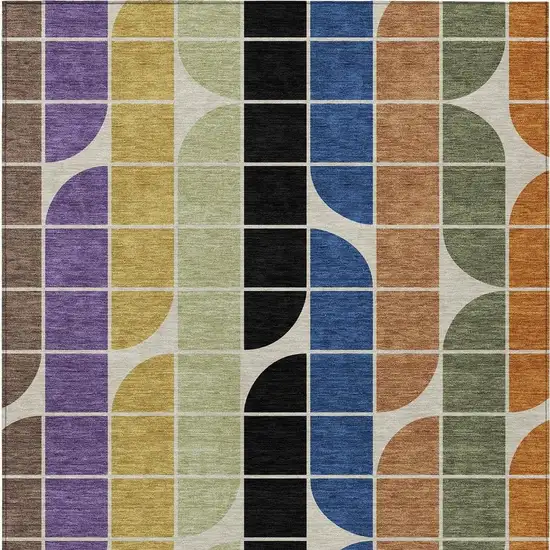 Blue Black Purple And Orange Geometric Washable Indoor Outdoor Area Rug Photo 2