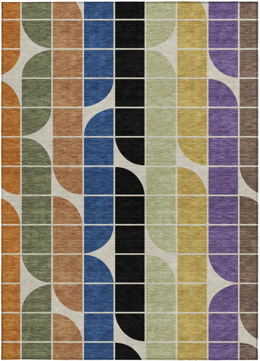 Blue Black Purple And Orange Geometric Washable Indoor Outdoor Area Rug Photo 3