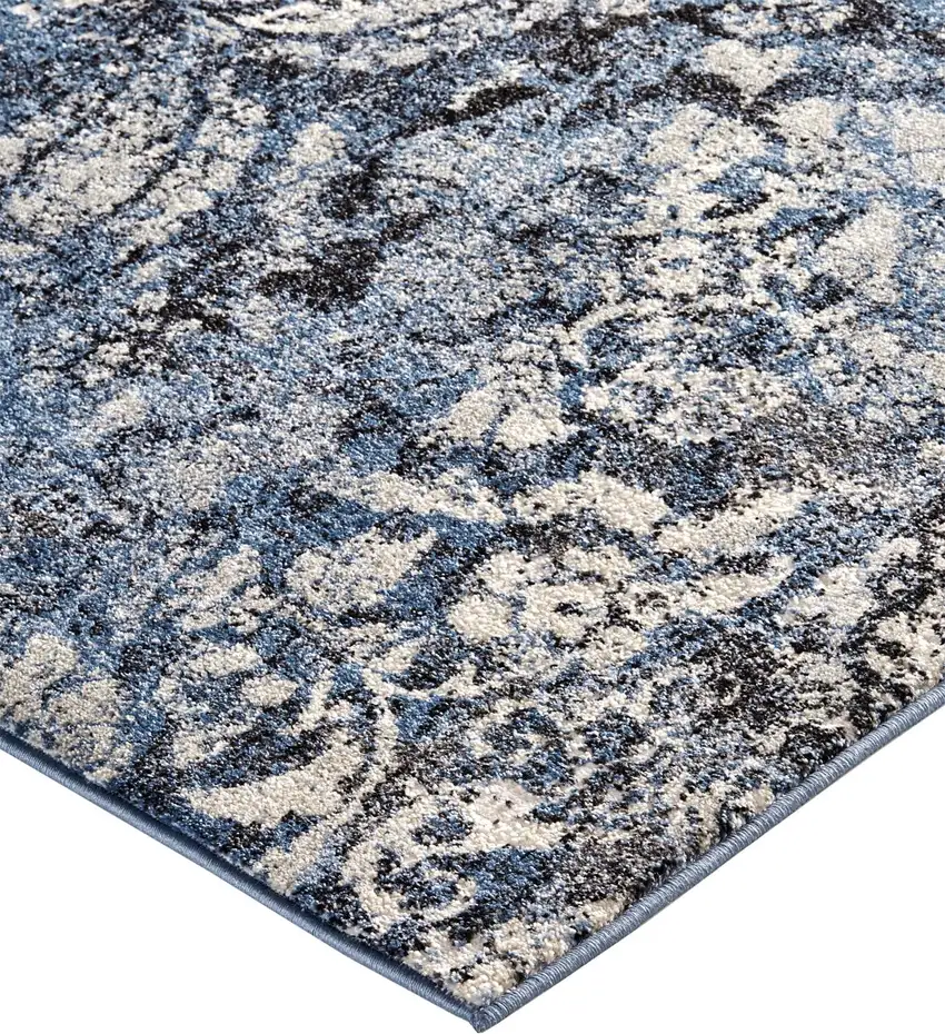 Blue Black and Ivory Abstract Power Loom Distressed Area Rug Photo 6