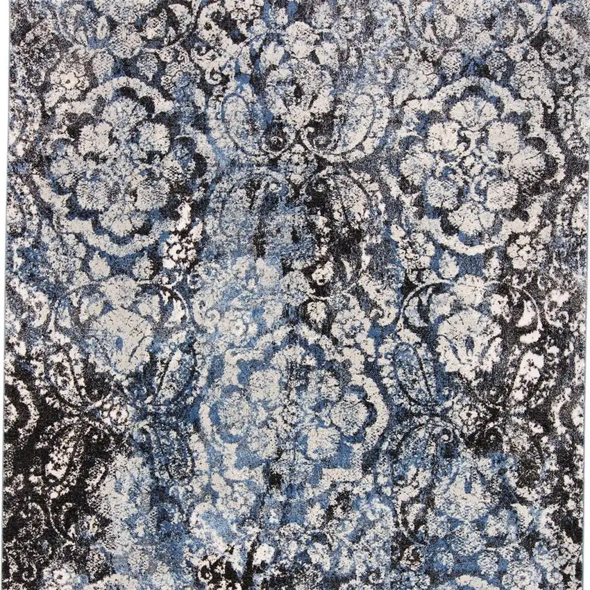 Blue Black and Ivory Abstract Power Loom Distressed Area Rug Photo 9