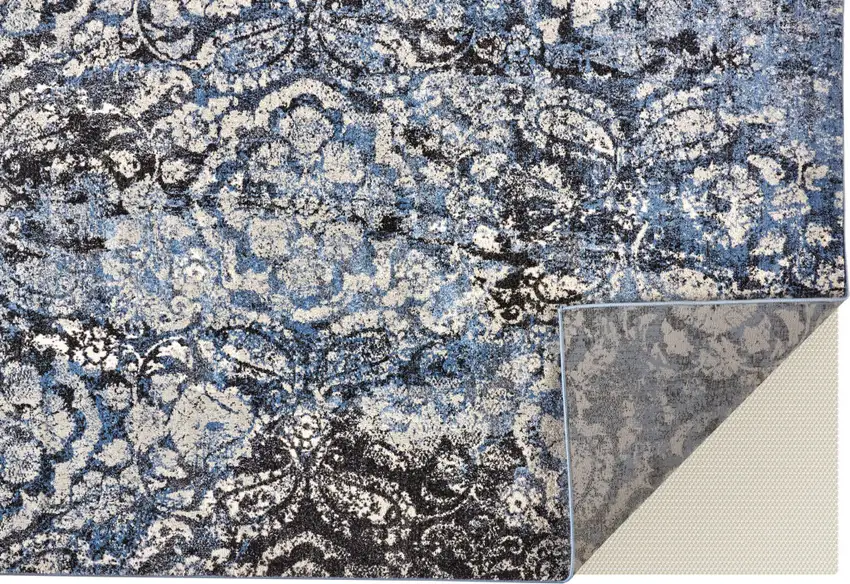 Blue Black and Ivory Abstract Power Loom Distressed Area Rug Photo 7