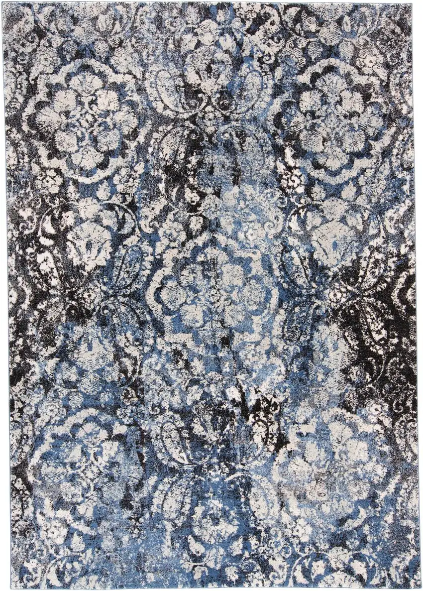 Blue Black and Ivory Abstract Power Loom Distressed Area Rug Photo 5