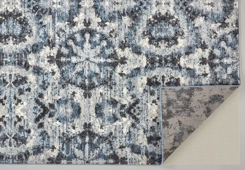 Blue Black and Ivory Ikat Power Loom Area Rug Photo 6