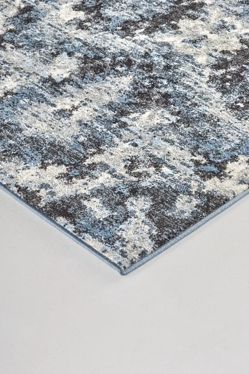 Blue Black and Ivory Ikat Power Loom Area Rug Photo 5