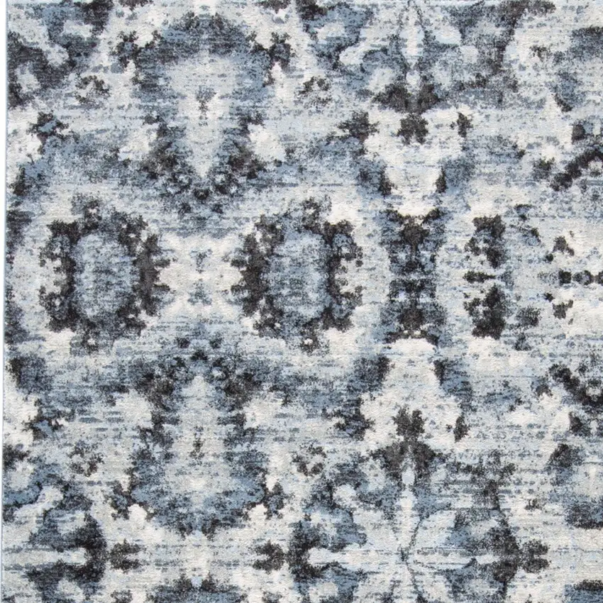 Blue Black and Ivory Ikat Power Loom Area Rug Photo 7