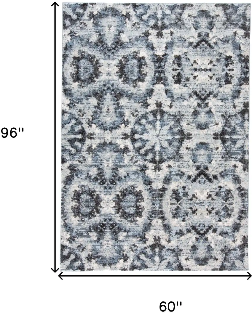 Blue Black and Ivory Ikat Power Loom Area Rug Photo 3
