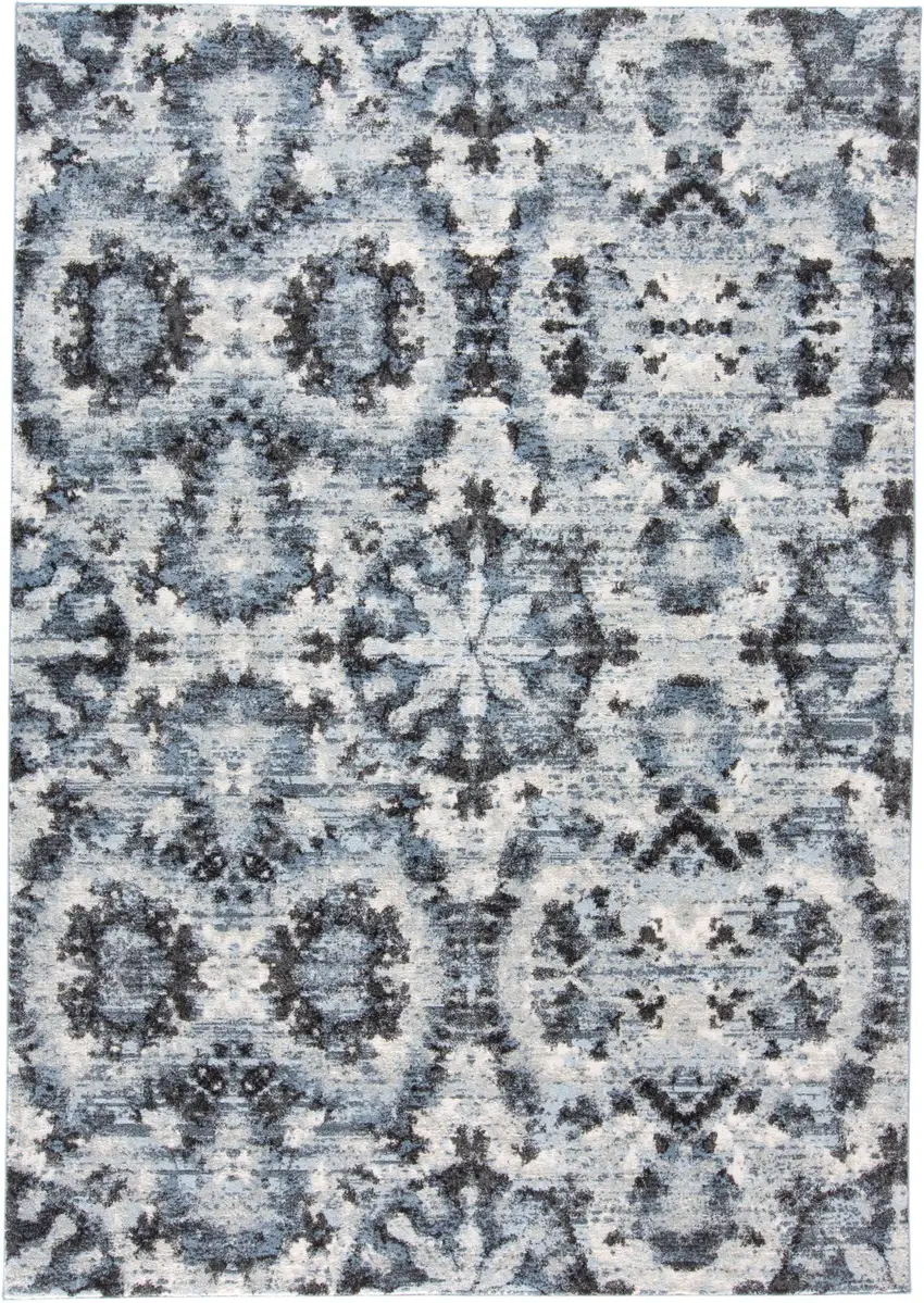 Blue Black and Ivory Ikat Power Loom Area Rug Photo 4