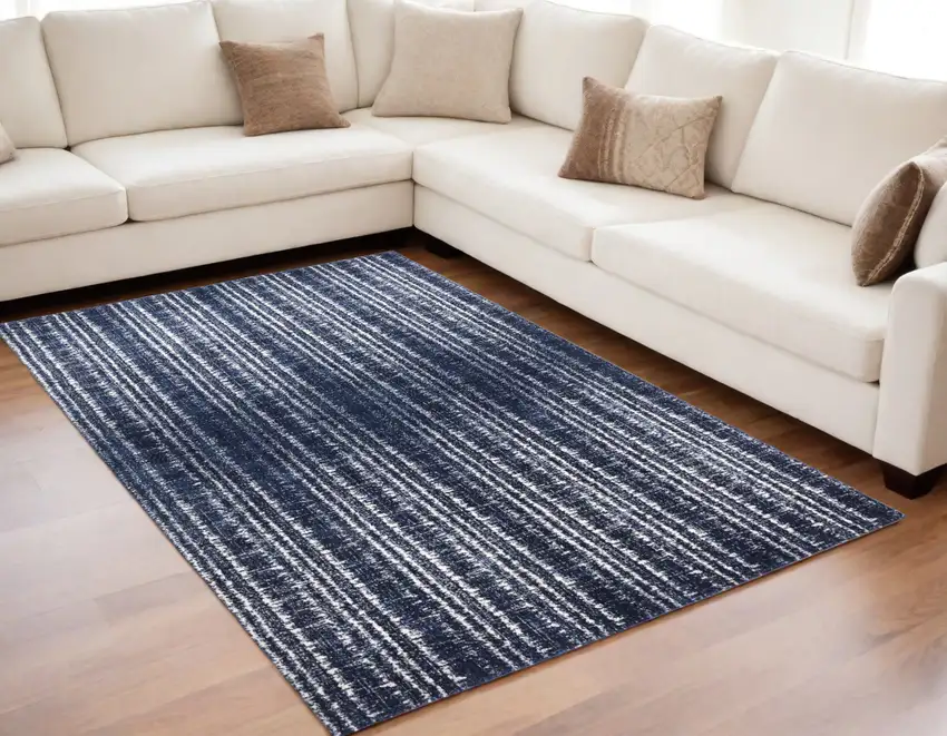 Blue Black and Ivory Power Loom Area Rug Photo 1