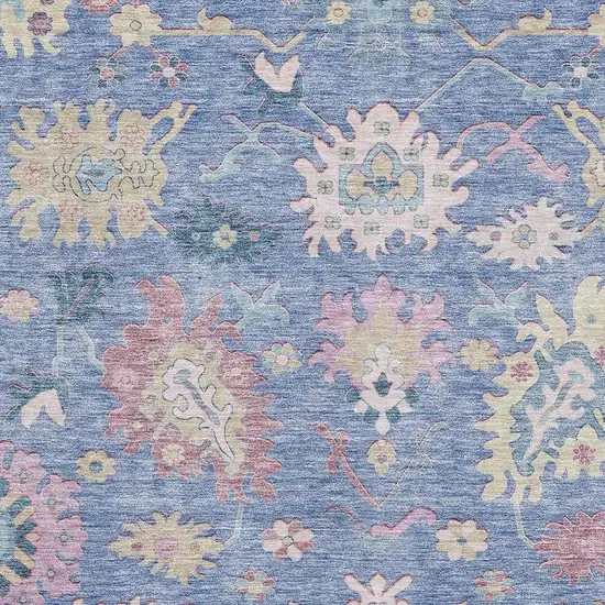 Blue Blush And Gold Floral Washable Area Rug With UV Protection Photo 2