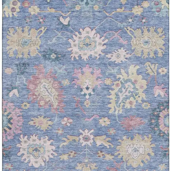 Blue Blush And Gold Floral Washable Area Rug With UV Protection Photo 3