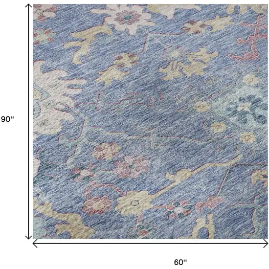Blue Blush And Gold Floral Washable Area Rug With UV Protection Photo 9