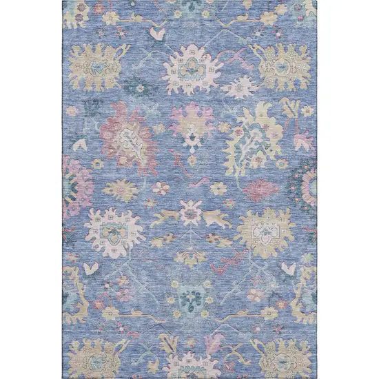 Blue Blush And Gold Floral Washable Area Rug With UV Protection Photo 5