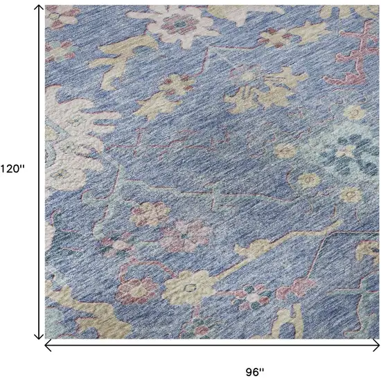 Blue Blush And Gold Floral Washable Area Rug With UV Protection Photo 9