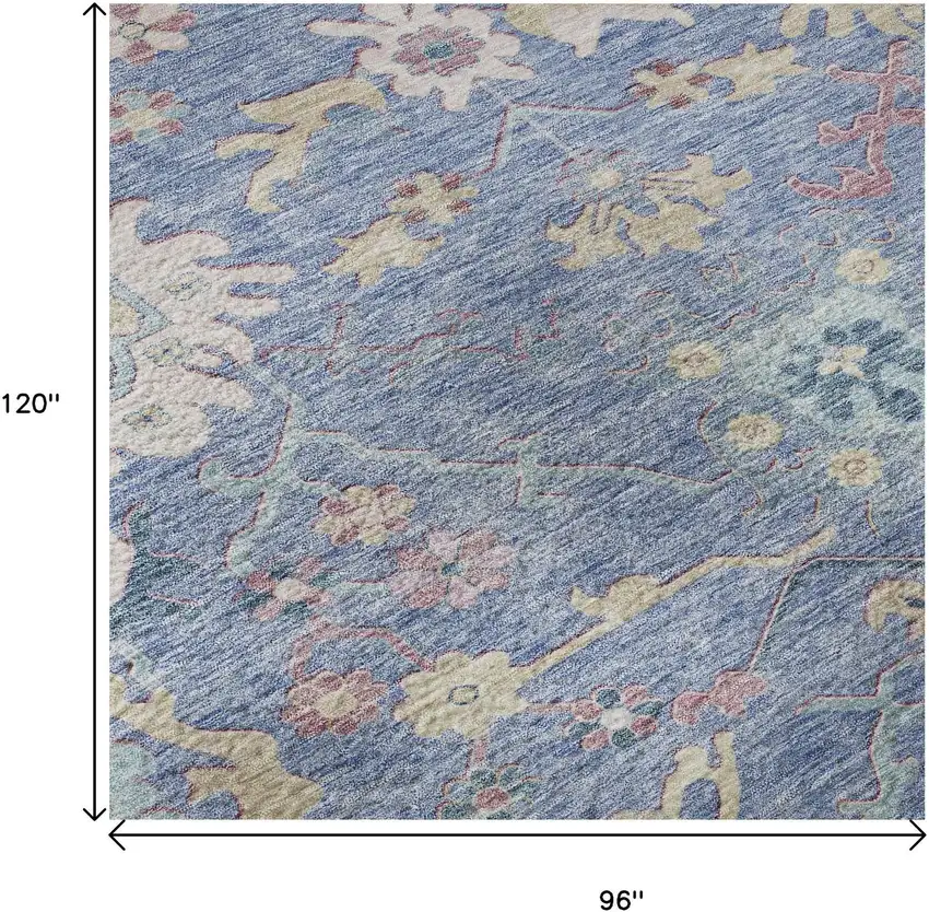 Blue Blush And Gold Floral Washable Area Rug With UV Protection Photo 9