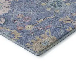 Photo of Blue Blush And Gold Floral Washable Area Rug With UV Protection