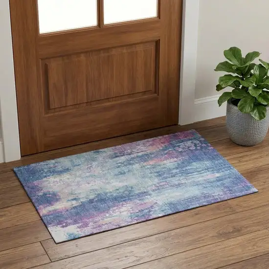 Blue Blush And Ivory Abstract Washable Area Rug With UV Protection Photo 1