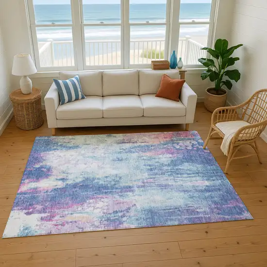 Blue Blush And Ivory Abstract Washable Area Rug With UV Protection Photo 5