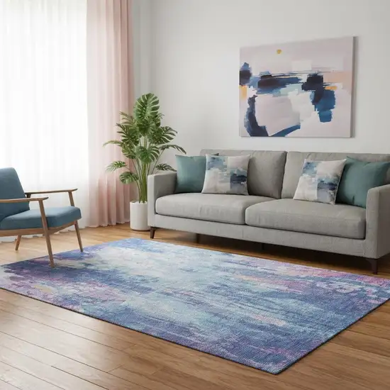 Blue Blush And Ivory Abstract Washable Area Rug With UV Protection Photo 2