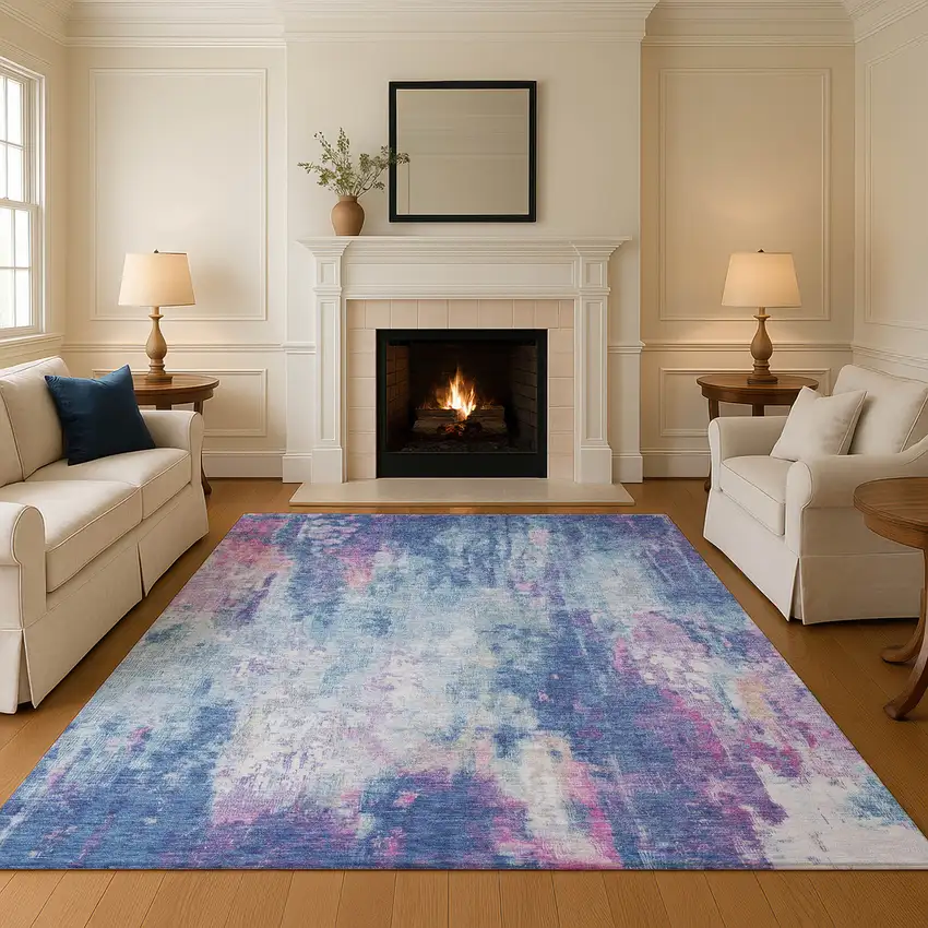 Blue Blush And Ivory Abstract Washable Area Rug With UV Protection Photo 4