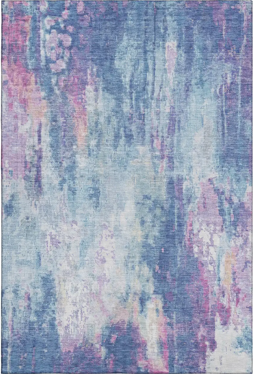 Blue Blush And Ivory Abstract Washable Area Rug With UV Protection Photo 1