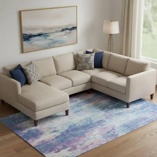 Blue Blush And Ivory Abstract Washable Area Rug With UV Protection Photo 2