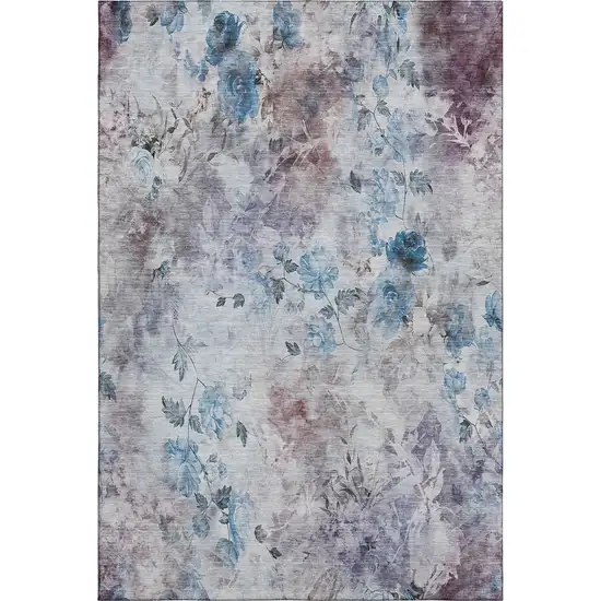 Blue Blush And Ivory Floral Washable Area Rug With UV Protection Photo 1