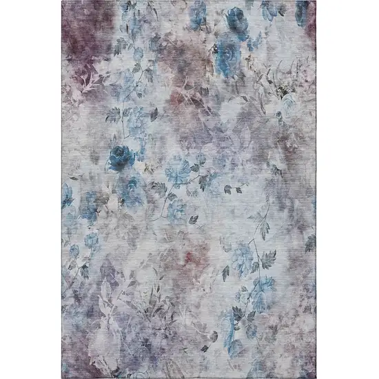 Blue Blush And Ivory Floral Washable Area Rug With UV Protection Photo 3