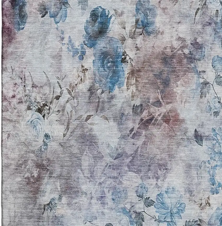 Blue Blush And Ivory Floral Washable Area Rug With UV Protection Photo 4