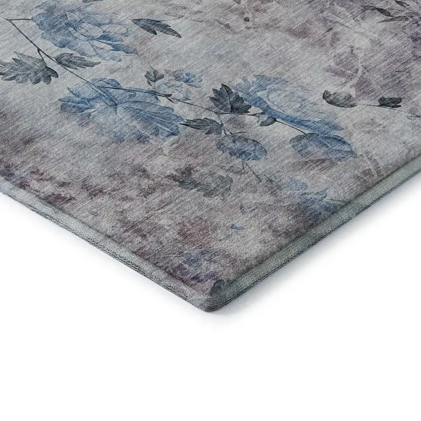 Blue Blush And Ivory Floral Washable Area Rug With UV Protection Photo 8