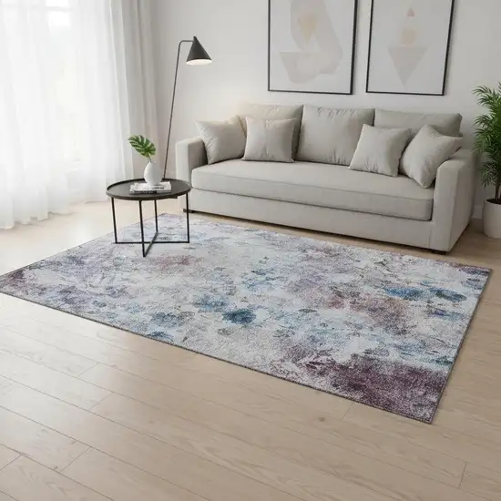 Blue Blush And Ivory Floral Washable Area Rug With UV Protection Photo 1