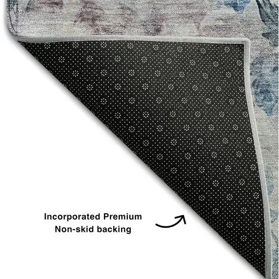 Blue Blush And Ivory Floral Washable Area Rug With UV Protection Photo 7